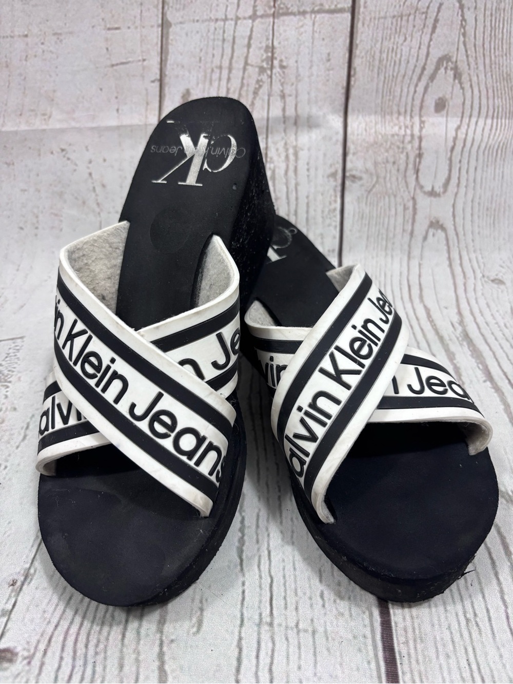 Calvin Klein Resort Women's Wedge Sandals in Black and White
